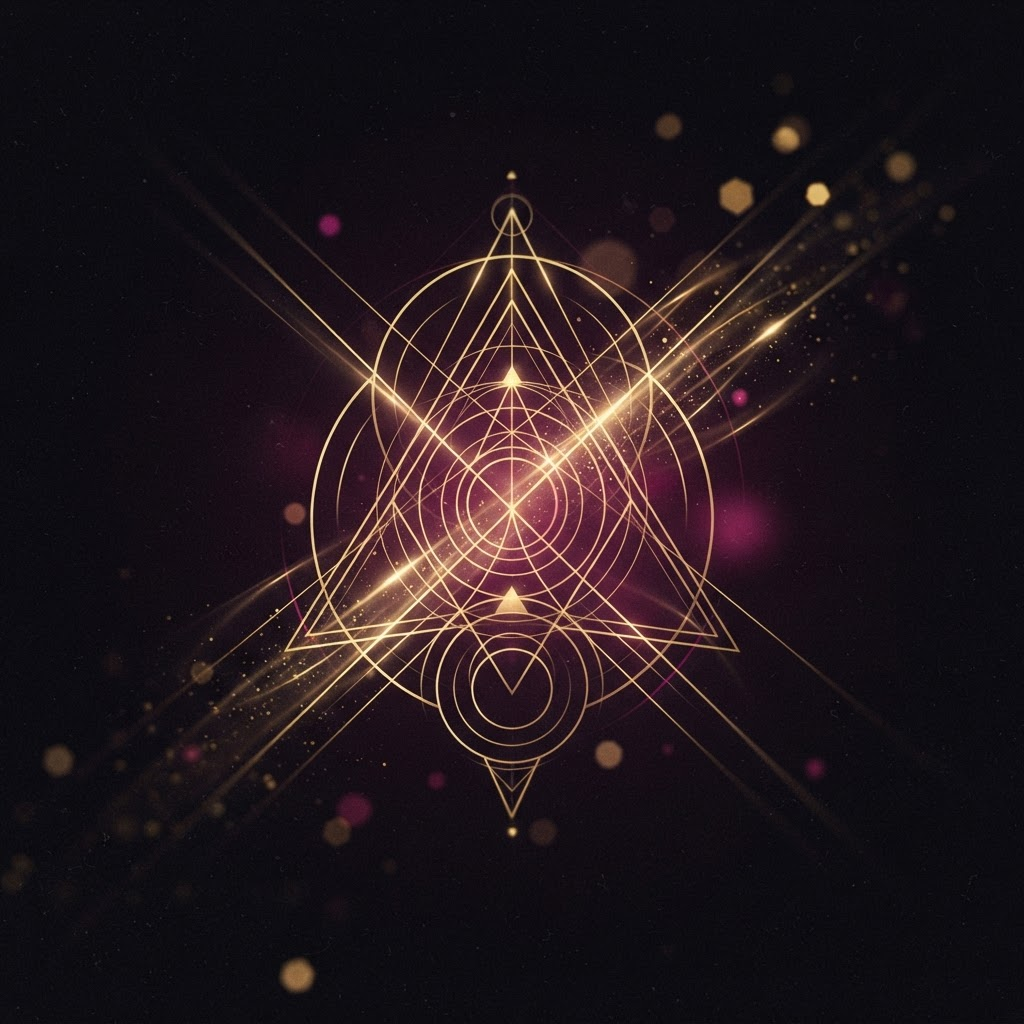 Abstract gold geometric line-work forming a title-card composition